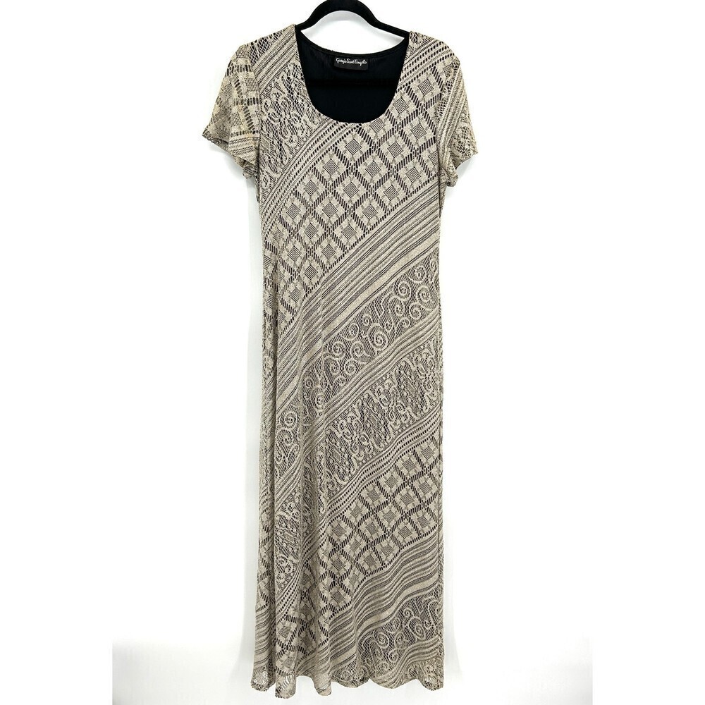 GIORGIO SANT' ANGELO Vintage Cream Gold Metallic Scoop Neck Maxi Dress Medium